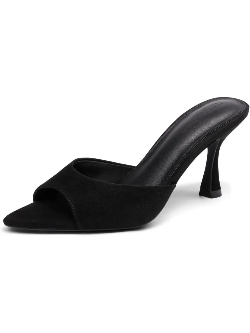 Women's Black Suede Pointed Toe High Heels Slip On Backless Imported Sandals